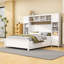 Lit plateforme double en bois avec tablettes, tiroirs et armoires de rangement intégrés-1024166584
