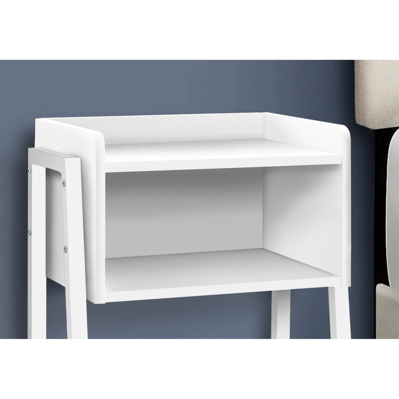 Contemporary Bedroom Accent Table With White Finish And Adjustable Legs Storage