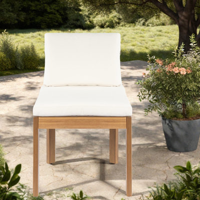 Modern Patio Dining Chairs Set Of 4, Acacia Wood, Cream Cushions For Dining