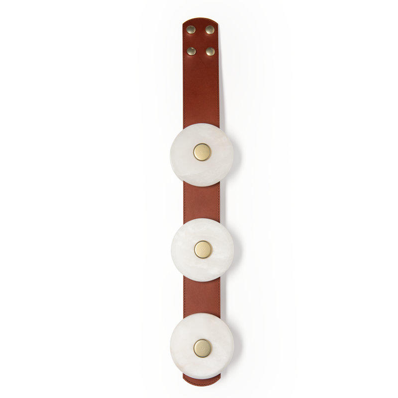 SNAPS Additional 3-Light LED Module 24" Extension Strap - Modern Brass Finish - Chestnut Leather - Alabaster, Alabaster