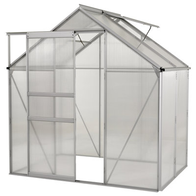 6'x4' Clear Polycarbonate Greenhouse - Large Aluminium Lawn & Garden Grow House - 24 Sq. Ft / 2.23 Mq