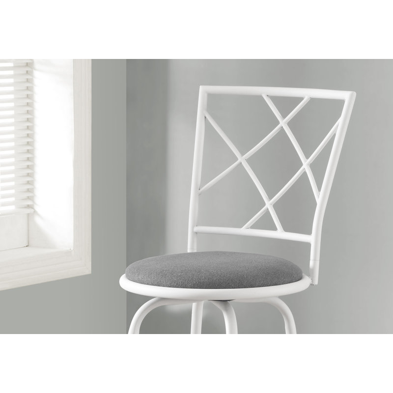 Tabouret de bar, ensemble de 2, pivotant, hauteur de bar, métal blanc, tissu gris, contemporain, moderne