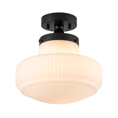 Single-Light Ribbed Milk Glass Flush Mount