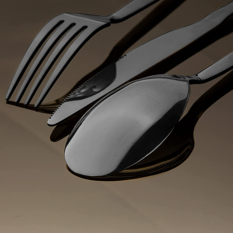 Latitude Run® Ferrelview Stainless Steel Flatware Set - Service for 8, Black