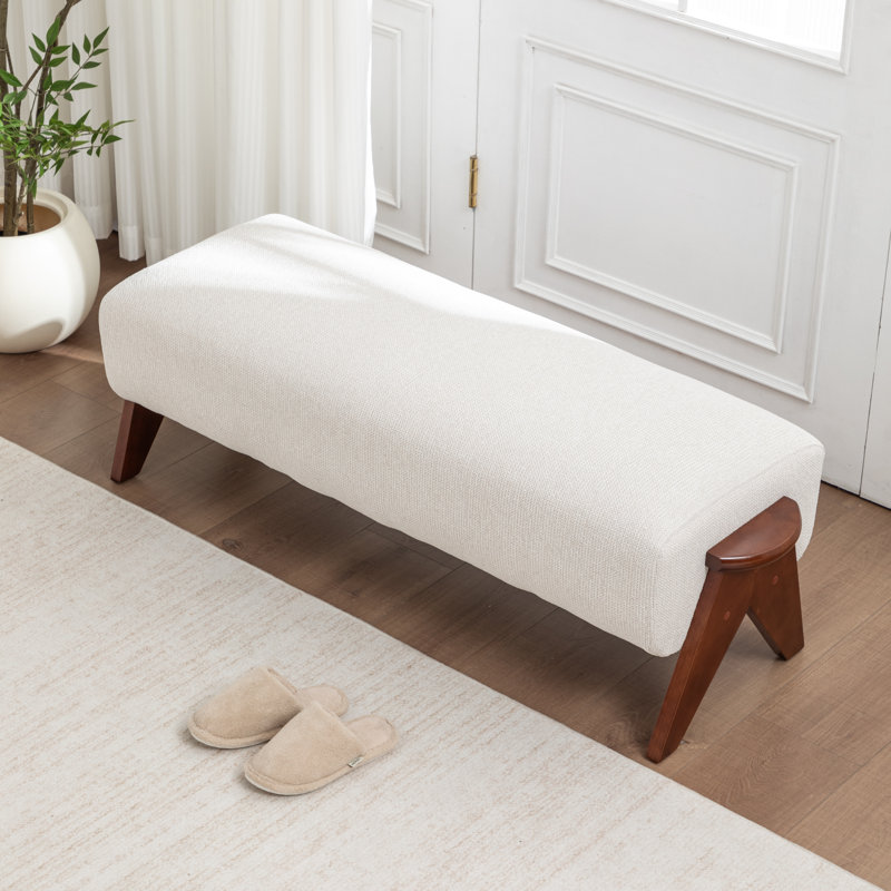 Karsen Upholstered Bench With Solid Wood Leg, Beige