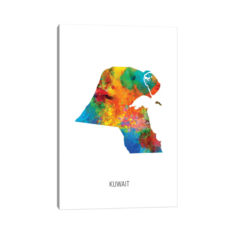 Carte du Koweit par Michael Tompsett - impression sur toile tendue, H 12 po x l 8 po x P 0,75 po