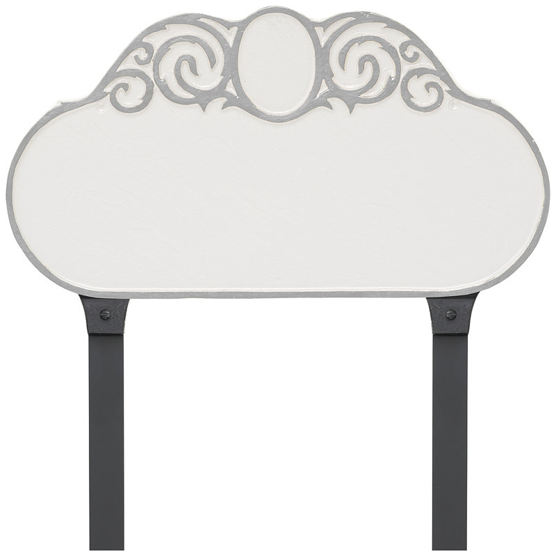 Enseigne d’adresse pour gazon à 2 lignes monogramme, Blanc / argent, Oui