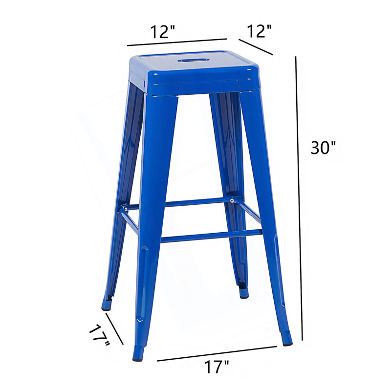Tabouret à hauteur de comptoir 30 pouces, ensemble de 2 tabourets de bar en métal sans dossier, non empilable, Bleu, 2