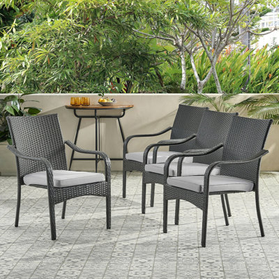 Outdoor PE Rattan Stacking Chair With Iron Frame(Set Of 4), Grey
