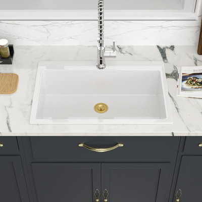 31" L x 22" W Drop-in Kitchen Sink Rectangular Single Basin Ceramic Sink with Accessories