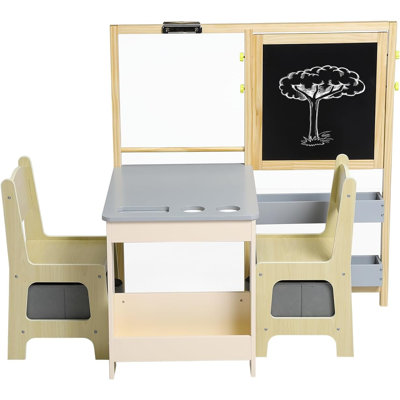 Ensemble de table pour enfants avec chevalet - table à dessin pour tout-petits (tableau noir à double face et tableau blanc magnétique), bureau d'activités en bois avec grand rangement, fournitures d'art et surface imperméable pour la peinture / l'apprentissage