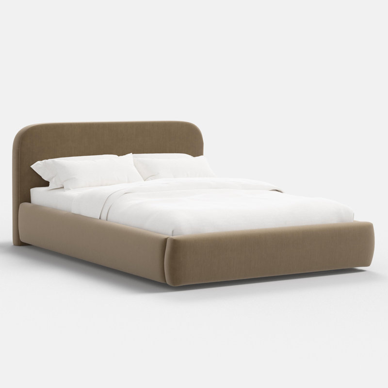 Lit plateforme Daphne, Velours performance, noyer, Grand