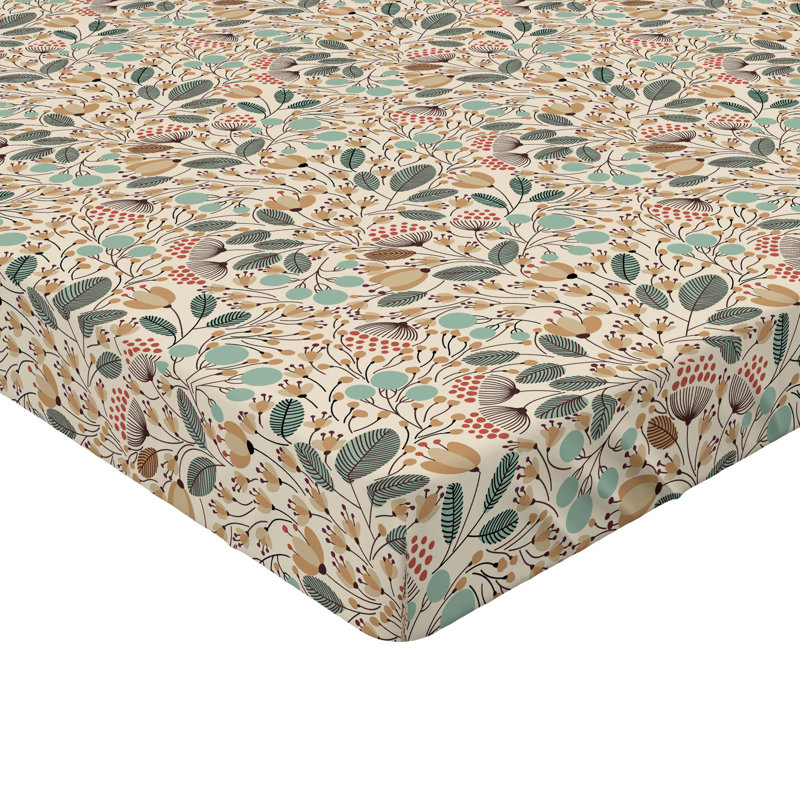 Drap-housse à motif floral Ambesonne, Écume de mer, amande, écru / floral, Drap-housse de taille double
