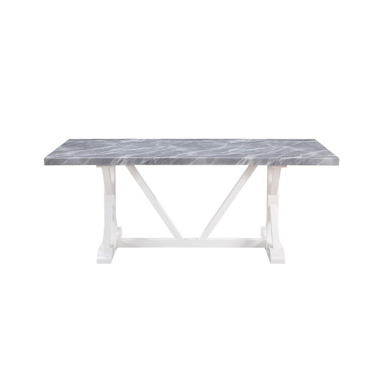 Table de salle à manger Kaimarie, plateau en faux pierre moderne, base en bois fini