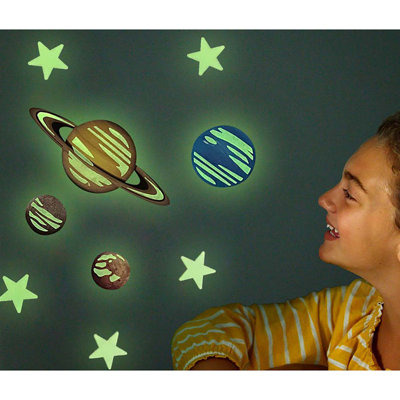 4M: Glow: Planets & Supernova - 100 Glow-In-The-Dark Wall & Ceiling Stick-Ons, Light Charging, Various Sizes, Adhesive Tabs, Kids Room Decoration