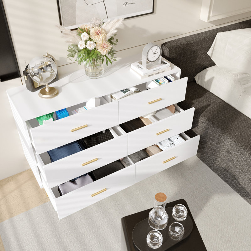 Commode 6 tiroirs Nalene, Blanc