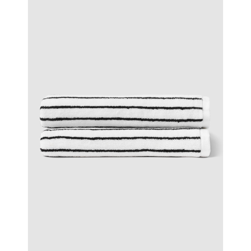 Luxe, Seashell with Black Stripe, Bath Towels - 2 Pack