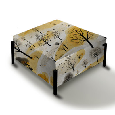 Autumn Yellow Minimalism Landscape III - Floral Large Square Ottoman