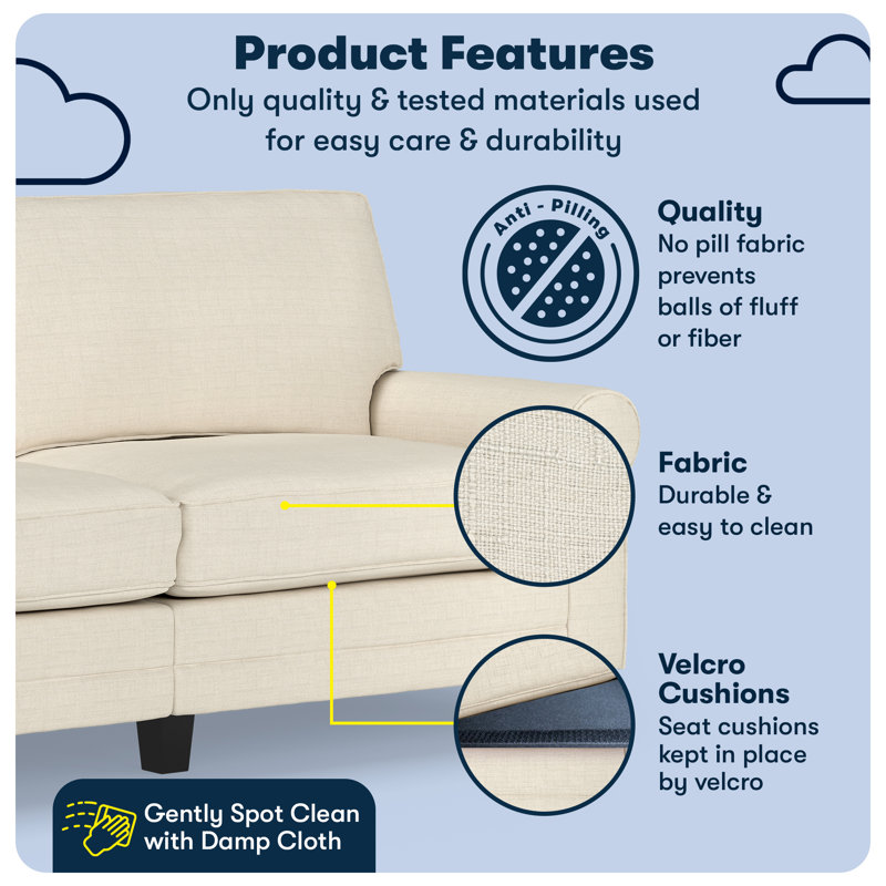 Serta Copenhagen 78" Rolled Arm Sofa, Easy Care Fabric, Soft Pillow Back, Pocket Coil Seat Cushions