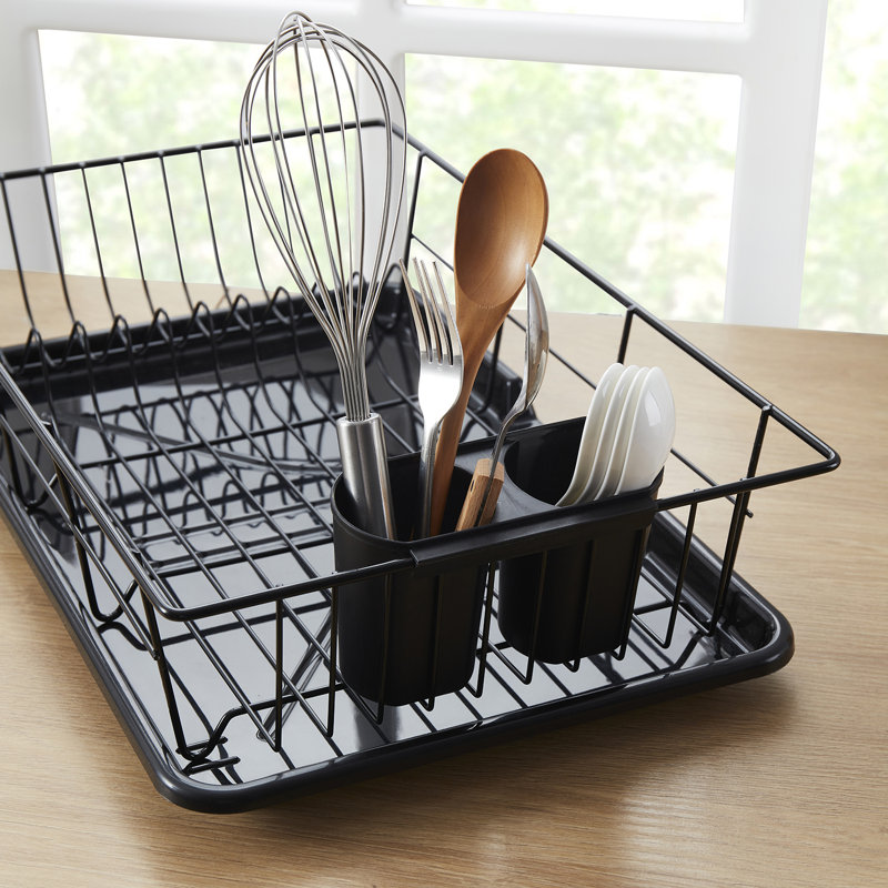 Steel 3-Piece Large Counter Top Dish Drainer by Sweet Home Collection, Black