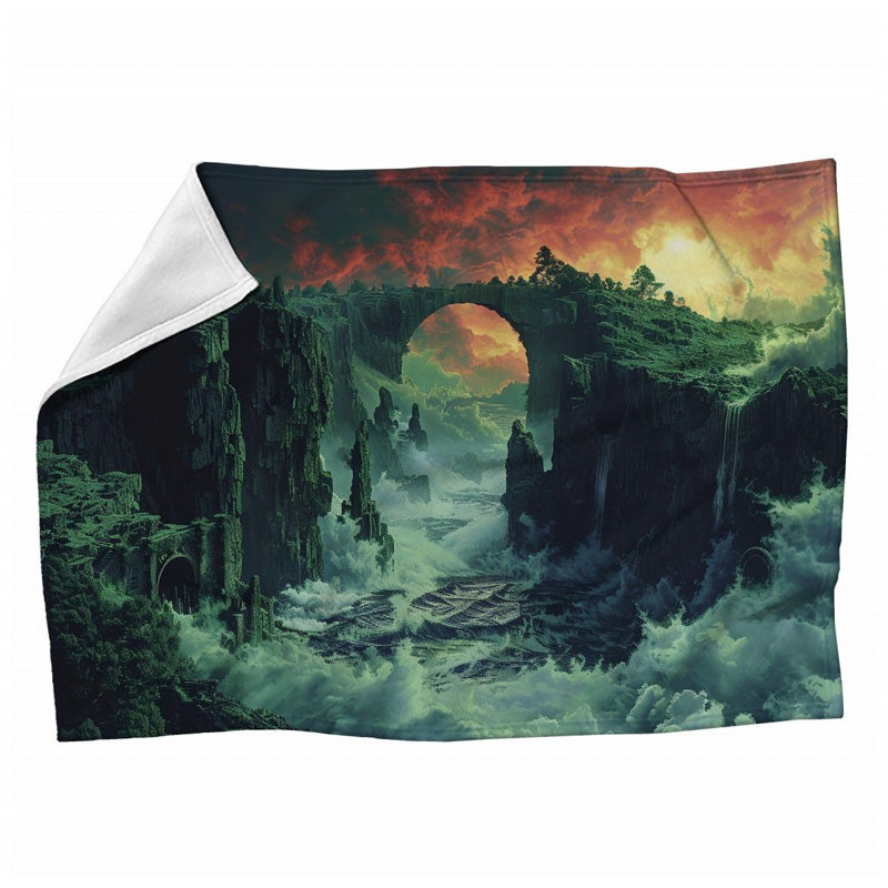 Fantasy Landscape Scenery Machine Printed Throw Blanket, 80" L x 80" W
