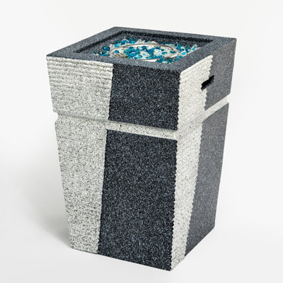 Concrete Fire Pit Column - Propane Gas For Patio, Adjustable Flame, 2.2Inch Bowl Depth, Includes Rain Cover & Mixed Color Glass Rocks Patio 29.1In Height, Blue, 40000Btu Heat Output, With