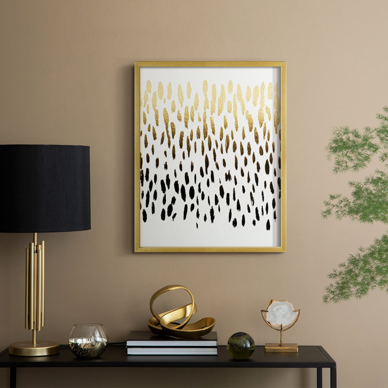 Abstrait, imprimé encadré - prêt à accrocher , H 14 po x l 11 po, Or