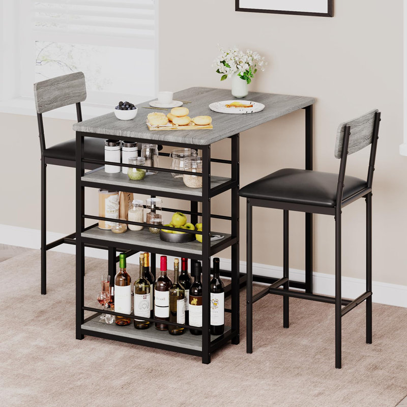 Ensemble repas en fer pour 2 personnes Fynlee, Noir / gris clair, Gris clair, Noir / gris clair