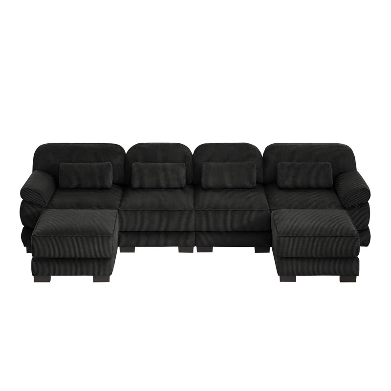 Canapé d'angle modulaire en forme de U Cloud Couch 4 places de 132,3 pouces avec 2 poufs, Black