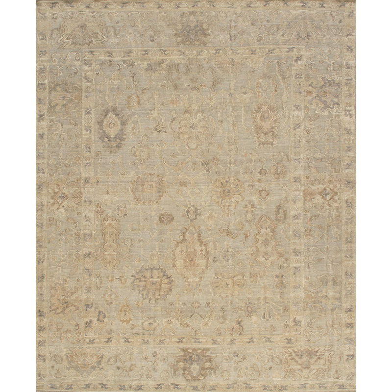 Oushak Hand-Knotted Blue Wool Area Rug, Rectangle 12'3" x 14'10"