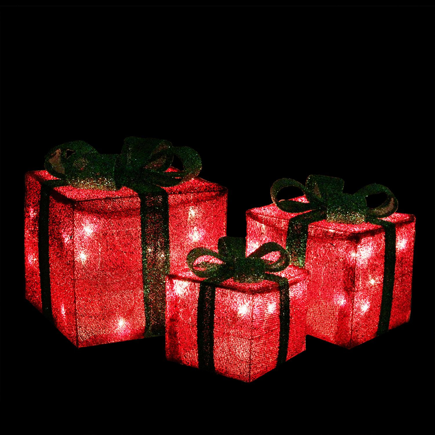 Lighted Christmas Gift Box Set, Dark Green