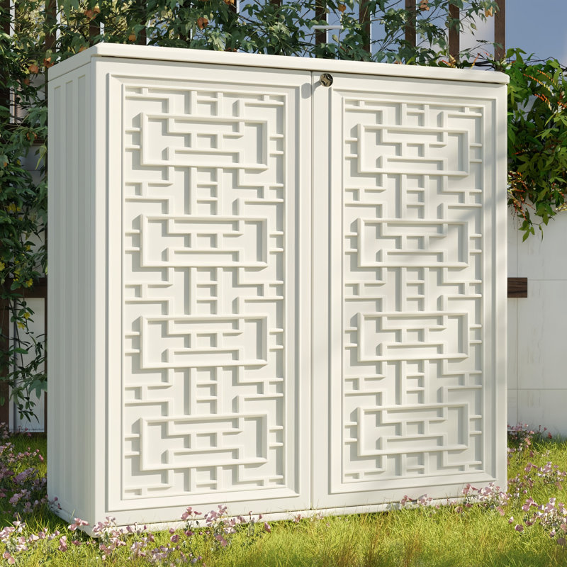 Decksplore 80 Gallons Weatherproof Outdoor Storage Cabinetwith Adjustable, White