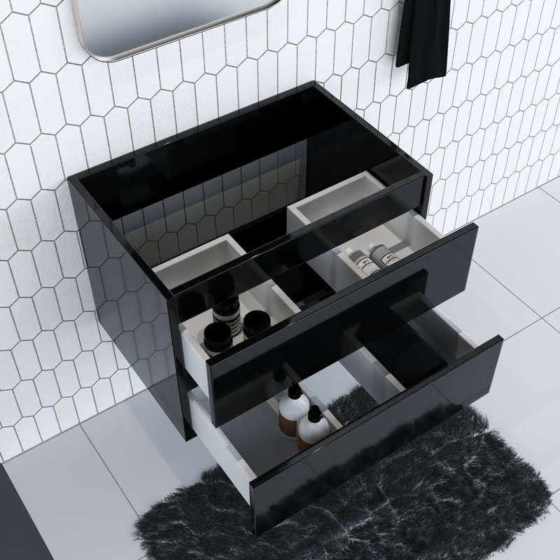 Salt 29.5'' Single Bathroom Vanity Base Only, Glossy Black