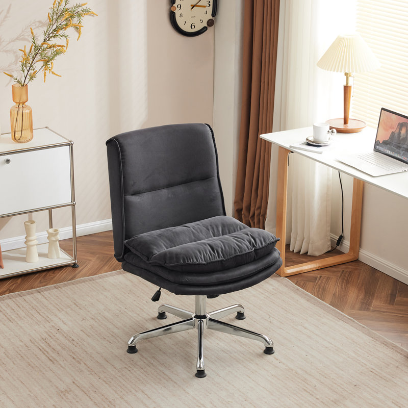 Upholstered Armless Task Office Chair without Wheels, Black 