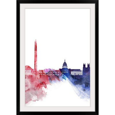 «Washington DC Watercolor Cityscape Red and Blue», reproduction d'art