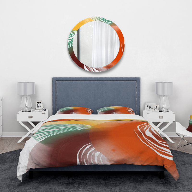 Ensemble de housse de couette en microfibre orange / vert, Housse de couette pour grand lit et 2 taies décor