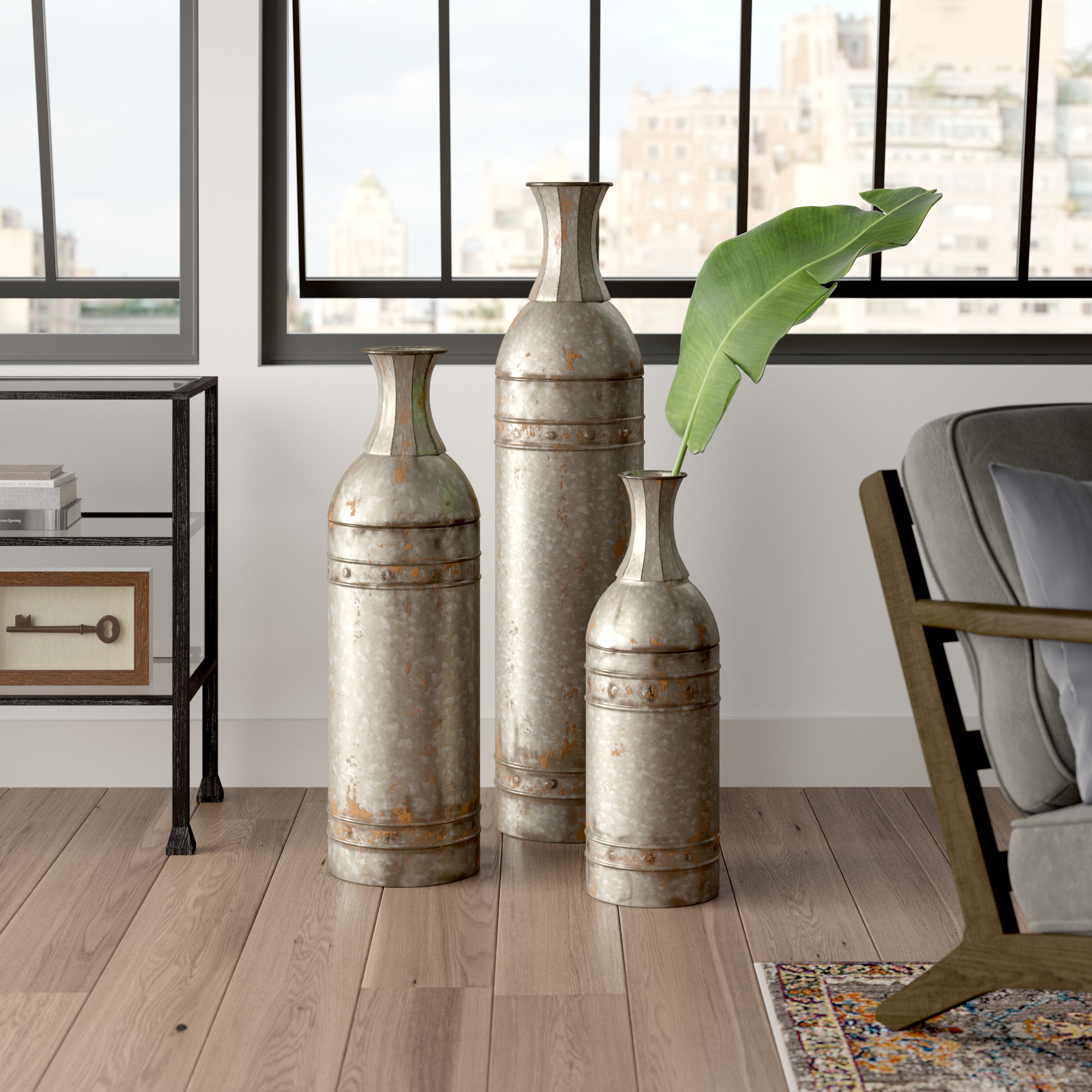 August Grove Haroun 3 Piece Metal Floor Vase Set & Reviews | Wayfair