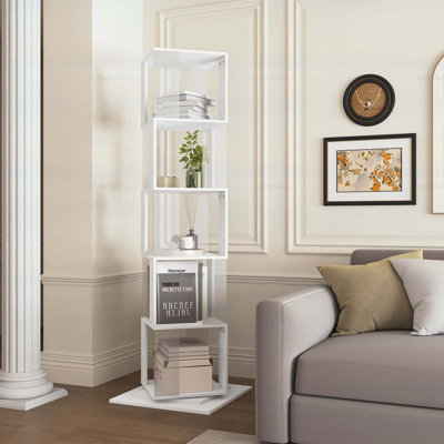 Étagère pivotante à 360° avec plateau en acrylique, 5 niveaux, tablette de sol élégante et peu encombrante pour un intérieur moderne.