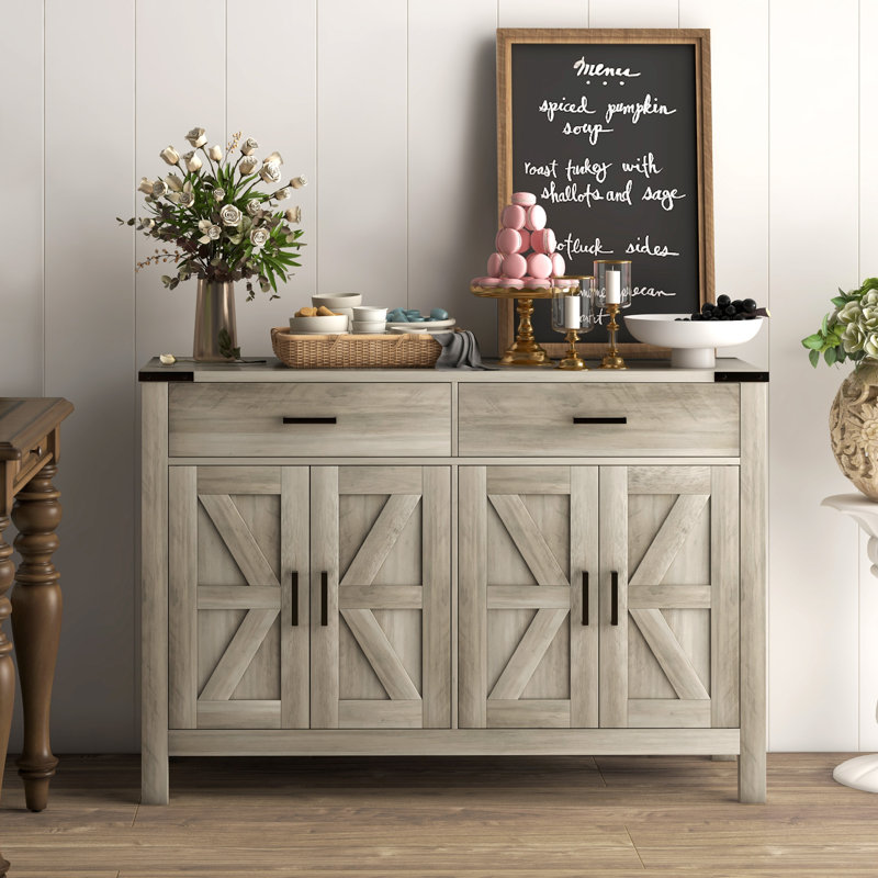 Buffet avec 2 tiroirs et 2 armoires de rangement, Gris