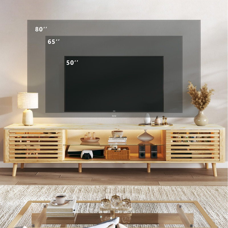 70" Tv Stand For Tvs Up To 80" With Sliding Doors & Led Light