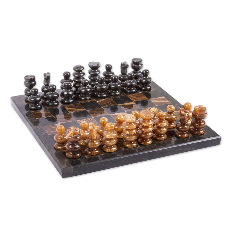 Mini jeu d'échecs Wildon Home® café, moka, marbre et onyx