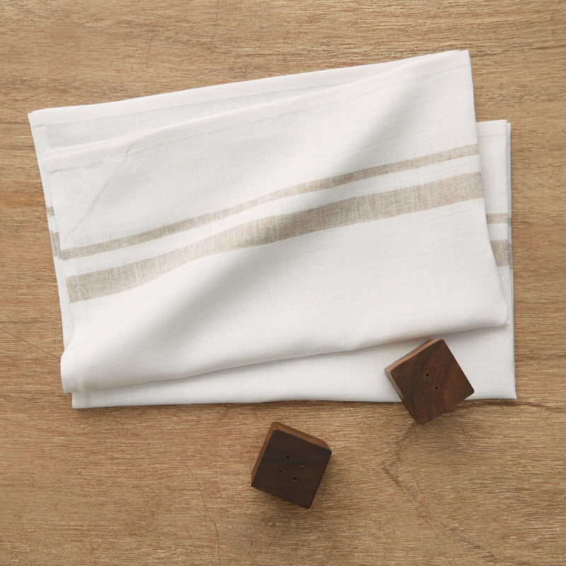 French Stripe - 100% Pure Linen Kitchen Towel, Natural and White