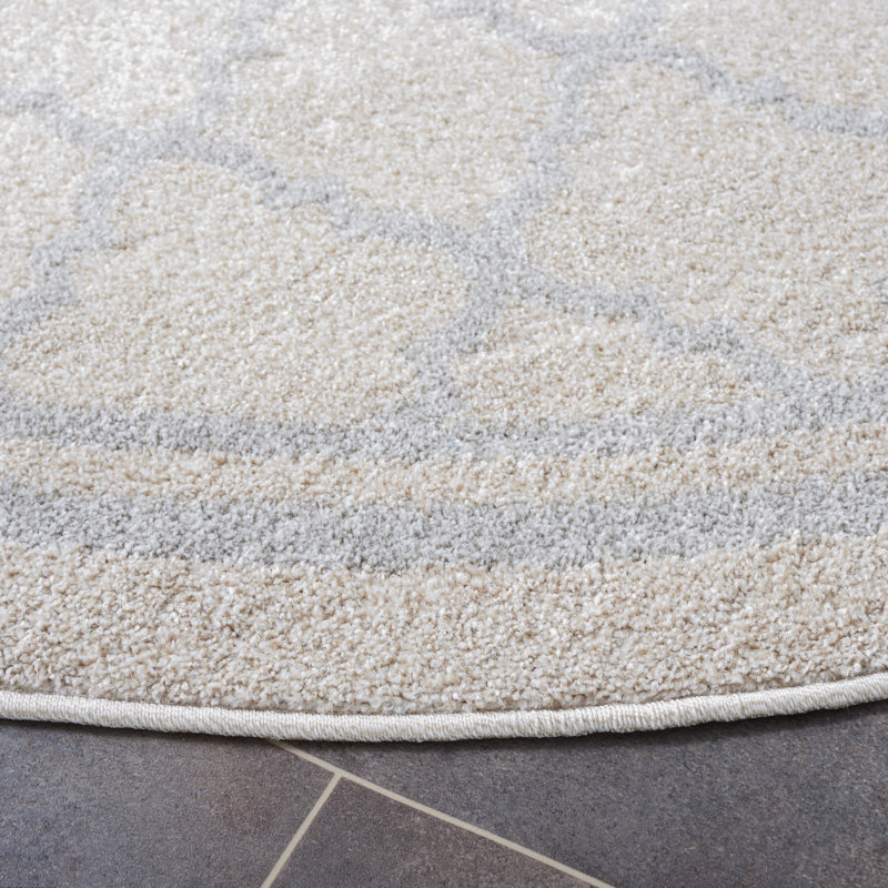Tapis géométrique Ammundsen, Rond 7 pi, Beige / gris clair