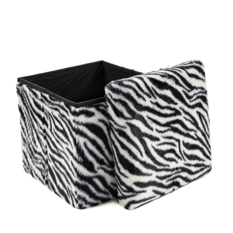 Petit repose-pieds en fausse fourrure avec rangement Go-Poufs | 12 po x 12 po x 12 po, Zèbre