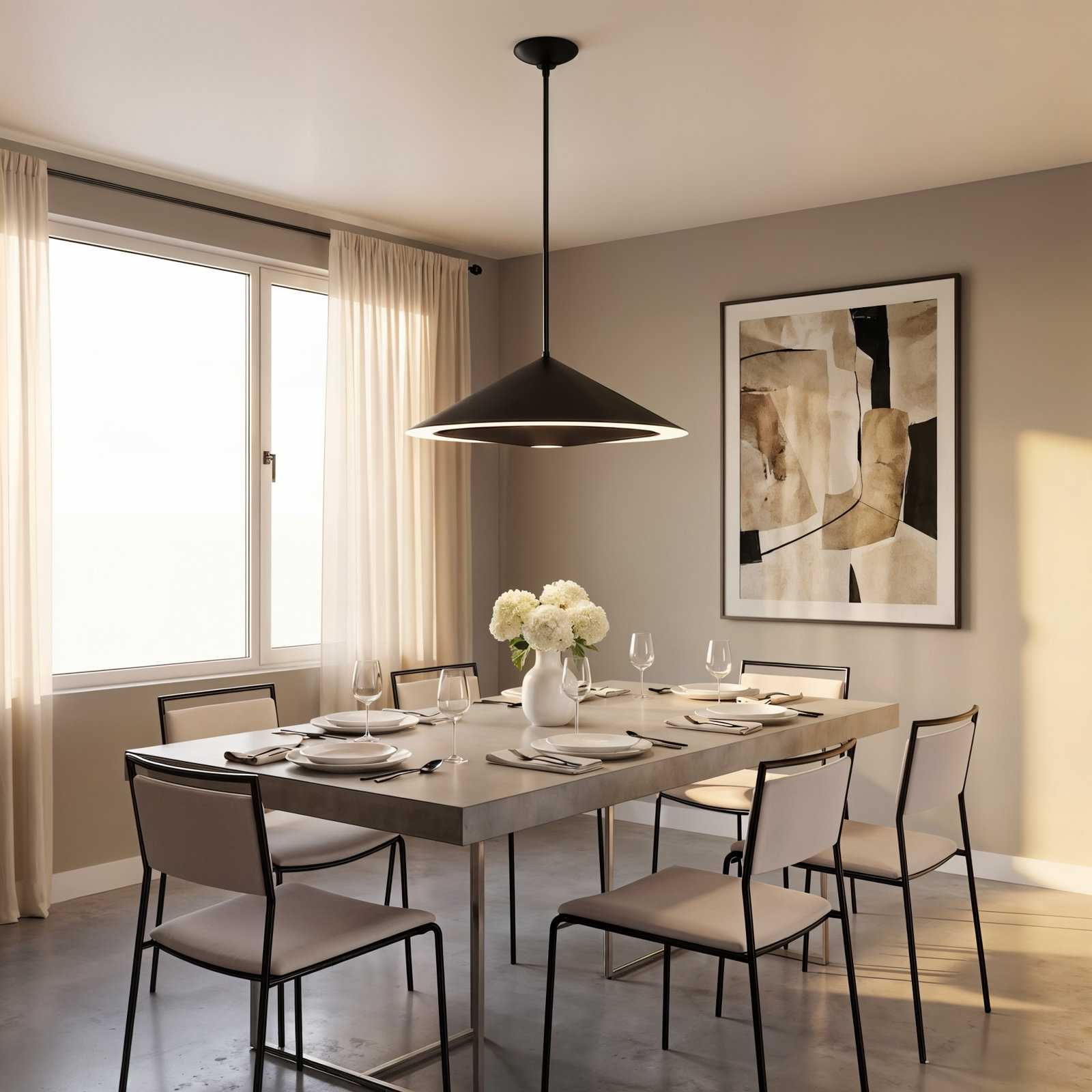 Dimmable Single Light Pendant, 66.5" H x 36" W x 36" D, Midnight Black