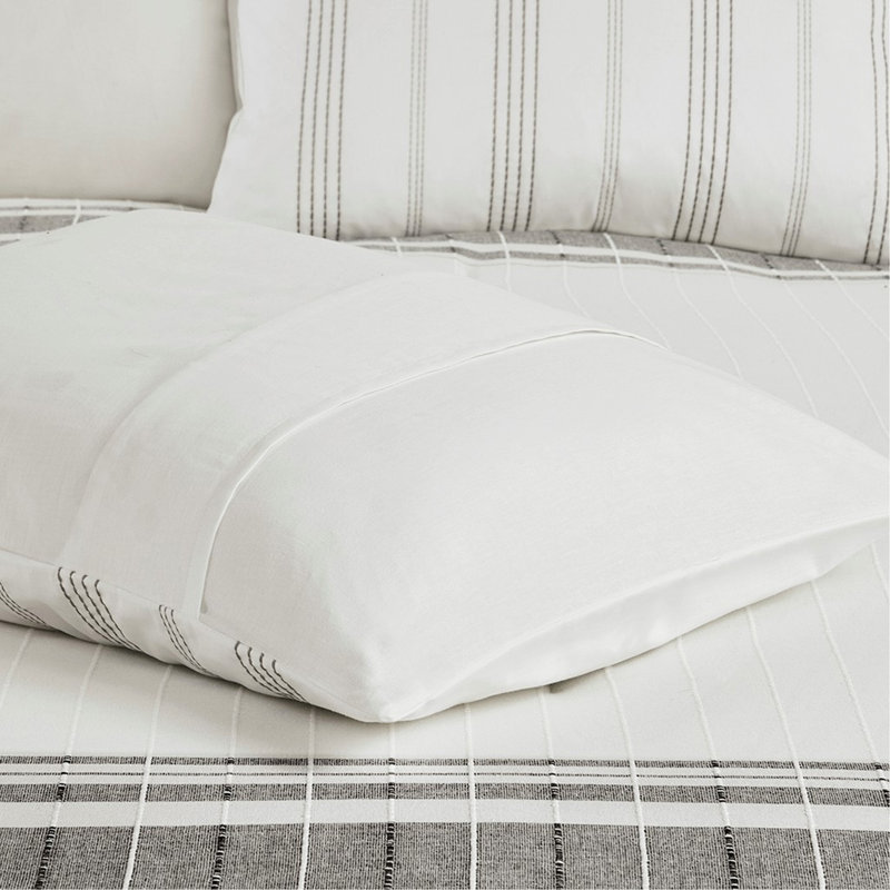 Ensemble de housse de couette 5 pièces en jacquard de coton avec rayures texturées et coussins hypoallergéniques, très grand / très grand californien