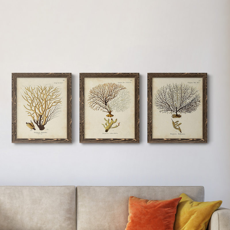 «Tincture I», ensemble de 3 peintures sur toile encadrées, H 20 po x l 51 po x P 1,5 po, Noyer