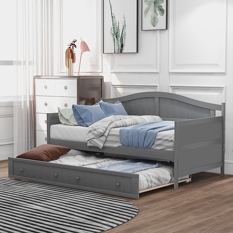 Twin Wooden Daybed With Trundle Bed, Gray