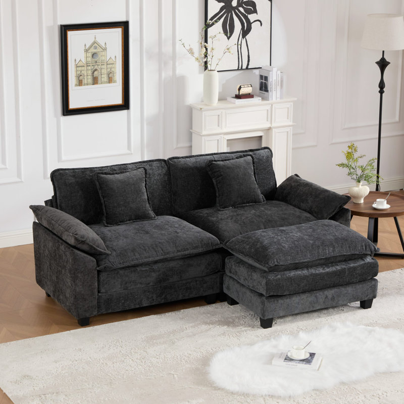 Canapé modulaire en forme de L Grid, canapé surdimensionné avec repose-pieds Cloud, Chenille noir