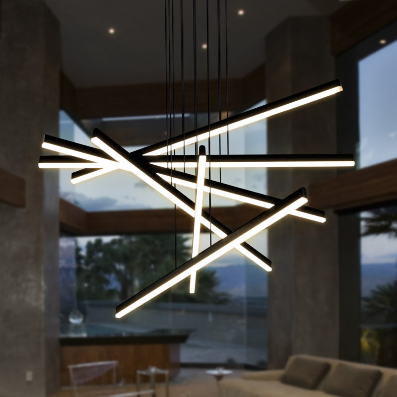 Sirius 32-in 6-Light Linear Integated LED Chandelier Height Adjustable ETL Certified Plank Pendant